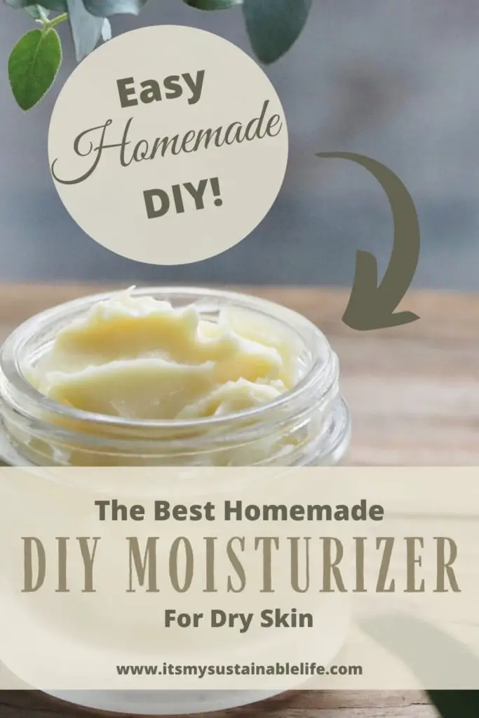 How To Make The Best Homemade Moisturizer For Dry Winter Skin pin created for Pinterest showing opened jar of body butter