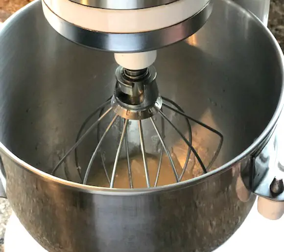 Homemade Marshmallows mixing gelatin in mixing bowl
