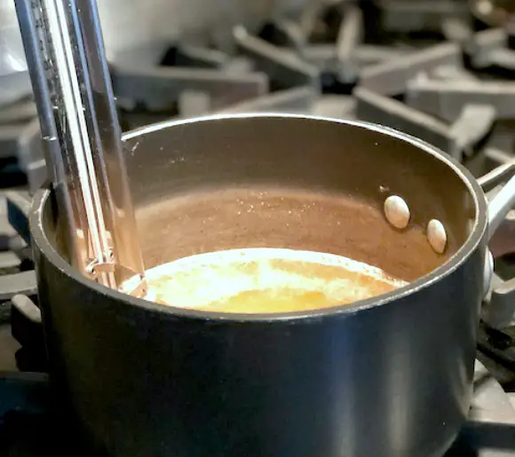 Homemade Marshmallows heating combined sweeteners to softball stage