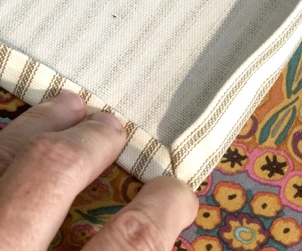 Make Your Own DIY Tea Towels completing the fold to miter the corners for stitching