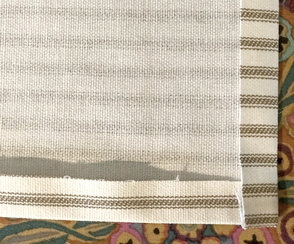 Make Your Own DIY Tea Towels showing proper fold to establish creating a mitered corner