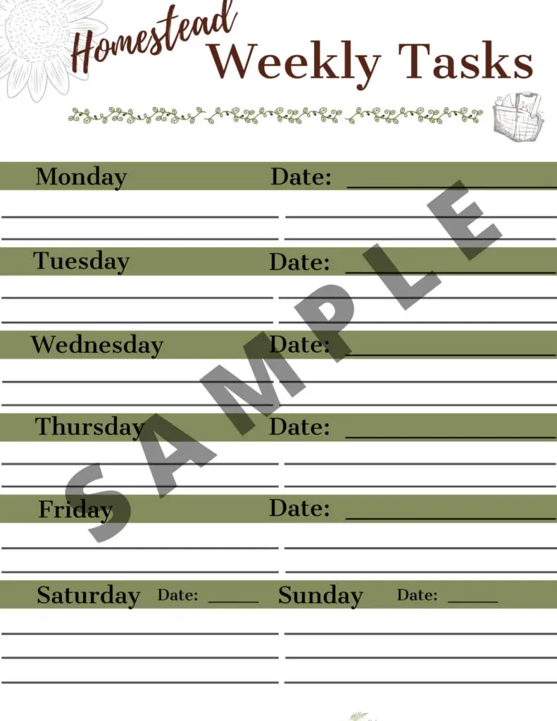 Weekly task sample worksheet printable