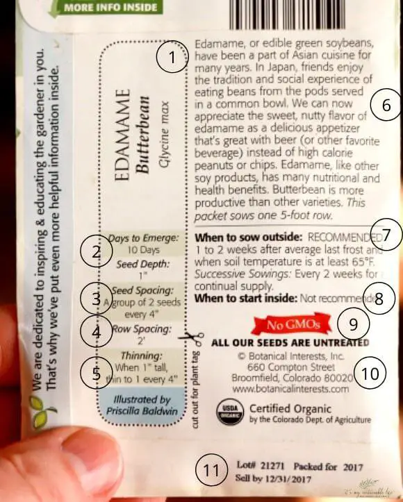 Reading & Understanding Seed Packets back of seed packet with numbers listing all vital information