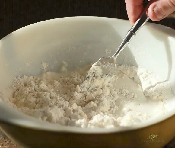 Easy Homemade Biscuits {The No Fuss Way} mixing milk into dry mix & butter