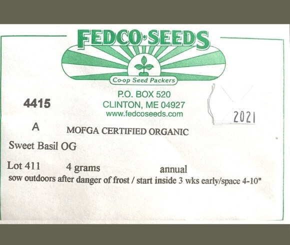 Seed Starting Schedule image of front of garden seed packet showing information supplied of when to sow seed indoors and when to transplant seedlings