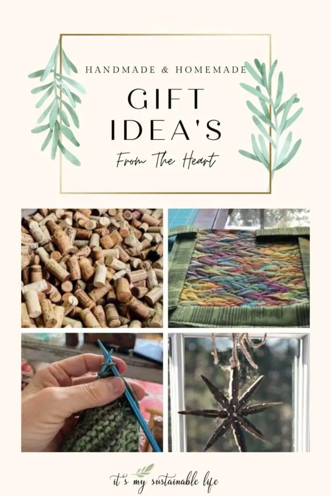 Handmade and homemade gift idea's from the heart pin created for Pinterest showing featured title graphic and four pictures of crafty items