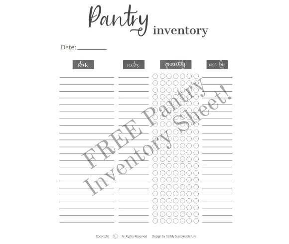 Pantry Inventory FREE printable sheet for tracking kitchen and pantry inventory
