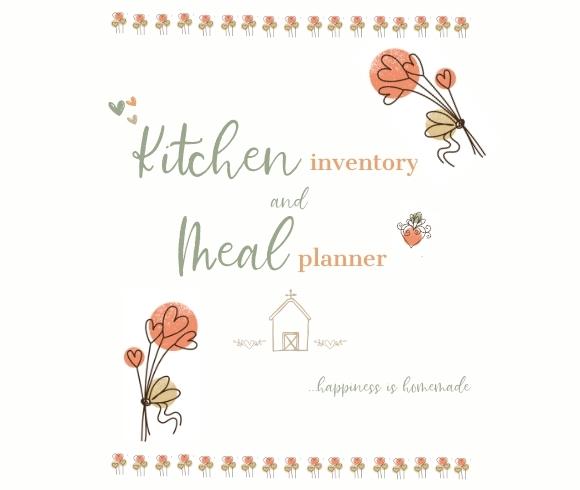 Kitchen Inventory & Meal Planner Printable Set image showing cover sheet for printable set available for purchase in Etsy