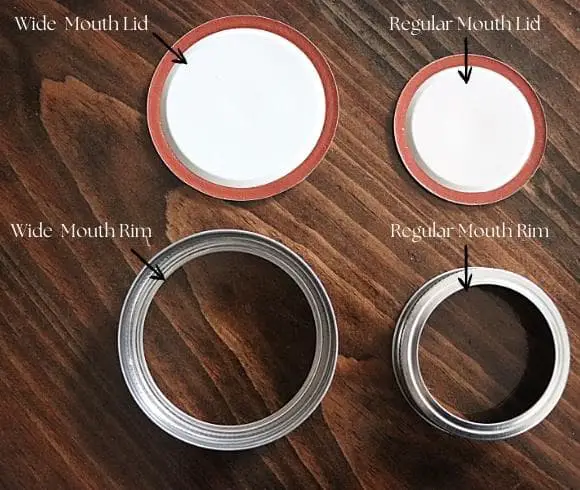 Mason Jar Sizes - Lid And Rim Sizes image showing top view of both wide mouth and regular mouth canning lids and rims